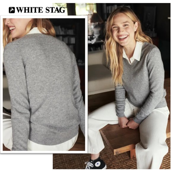 White Stag Crossover Ribbed V-Neck Sweater - Grey Heather #WL40324 - Picture 15 of 16